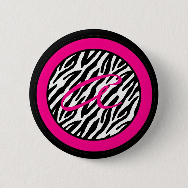 2.25"  Button Monogram Hot Pink Zebra Animal Print (Front)