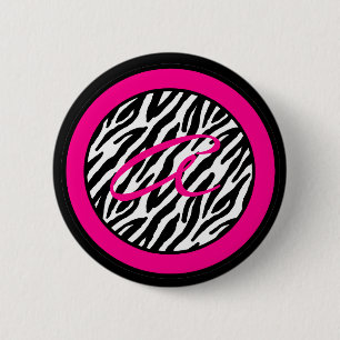 2.25"  Button Monogram Hot Pink Zebra Animal Print