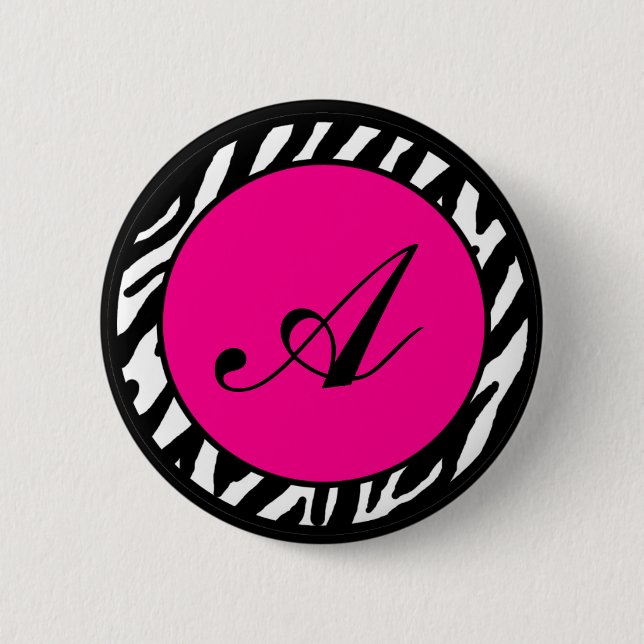 2.25"  Button Monogram Hot Pink Zebra Animal Print (Front)