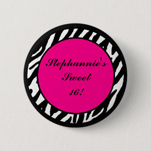 2.25" Button Monogram Hot Pink Zebra Animal Print