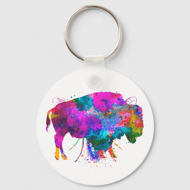 2.25" Watercolor Buffalo Button Keychain (Front)