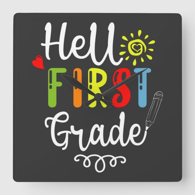 2/2- Hello First Grade Shirt, First Grade Students Square Wall Clock (Front)