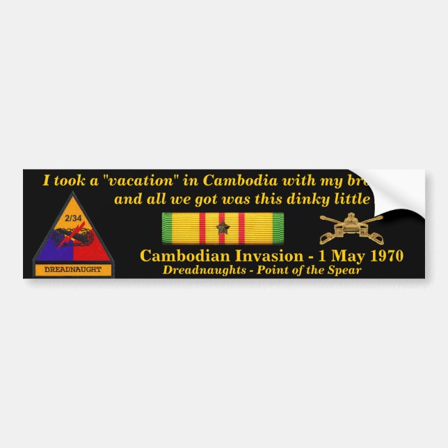 2/34th Armour Cambodian Vacation Bumper Sticker (Front)