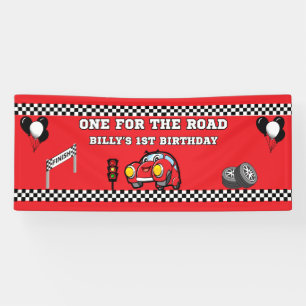 2.5' X 6' BLACK RED RACE CAR BOYS 1ST BIRTHDAY BANNER