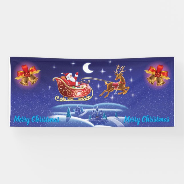 2.5' x 6' Christmas vinyl Banner Santa sleigh ride (Horizontal)