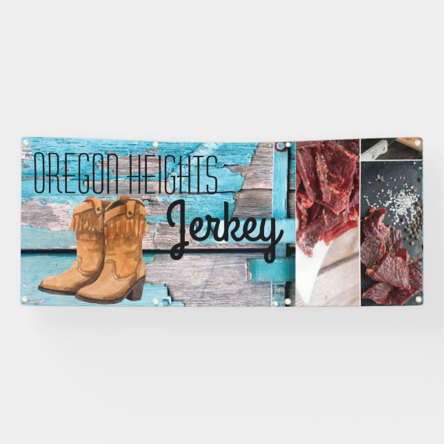 2.5'x6' Business Announcement Blue Wood Barn Door Banner (Horizontal)