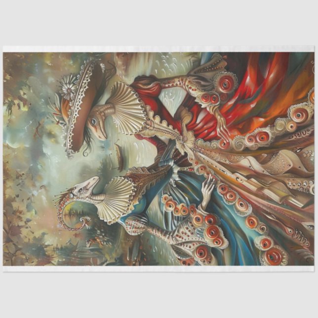 2 Alligators Renaissance Era Decoupage Tissue Paper (Front)