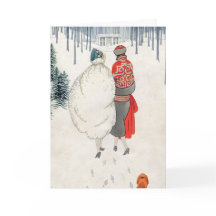 2 Art Deco Women Walking in Snow 1923 Holiday