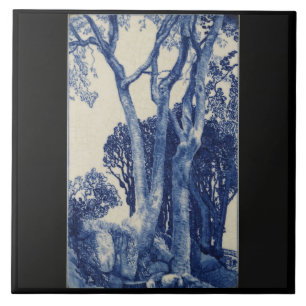 2 Ash Trees, Cornwall Cobalt Blue Ceramic Art Ti Tile
