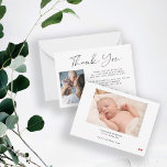 2 baby photos simple elegant script thank you card<br><div class="desc">Minimalist stylish chic new baby elegant hand lettered script personalised small thank you note card template with two photos and your custom text and signature.</div>