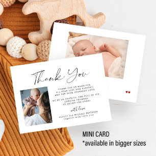 2 baby photos simple elegant script thank you card
