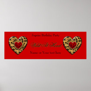 2 Banner Leopard Birthday Wild At Heart Black Poster