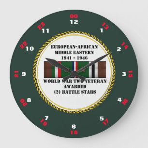 2 BATTLE STARS WWII VETERAN LARGE CLOCK