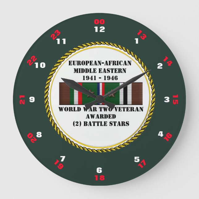 2 BATTLE STARS WWII VETERAN LARGE CLOCK (Front)
