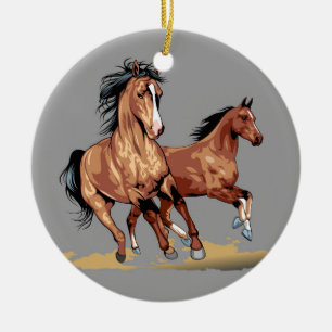 2 Beautiful Horses Running Christmas Tree Ornament