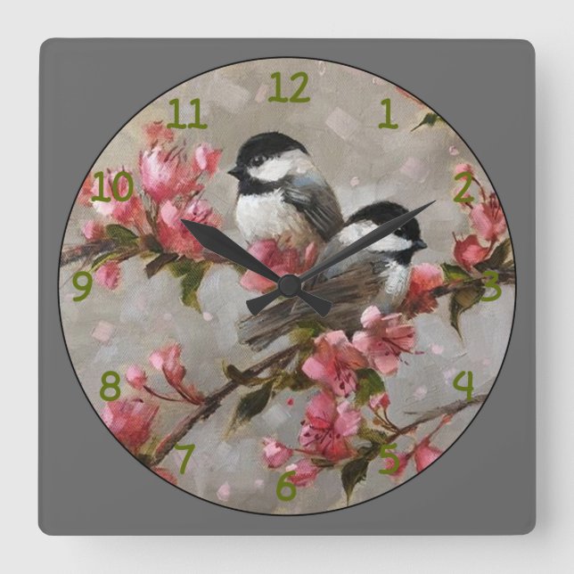 2 Beautiful Song Birds Square Wall Clock (Front)