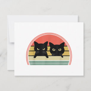2 Black Cats Peeking Vintage Retro Cat Animal Love
