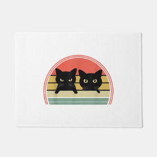 2 Black Cats Peeking Vintage Retro Cat Animal Love Doormat