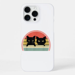 2 Black Cats Peeking Vintage Retro Cat Animal Love iPhone 16 Pro Max Case