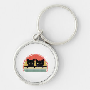 2 Black Cats Peeking Vintage Retro Cat Animal Love Key Ring