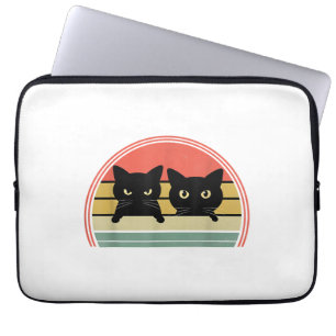 2 Black Cats Peeking Vintage Retro Cat Animal Love Laptop Sleeve