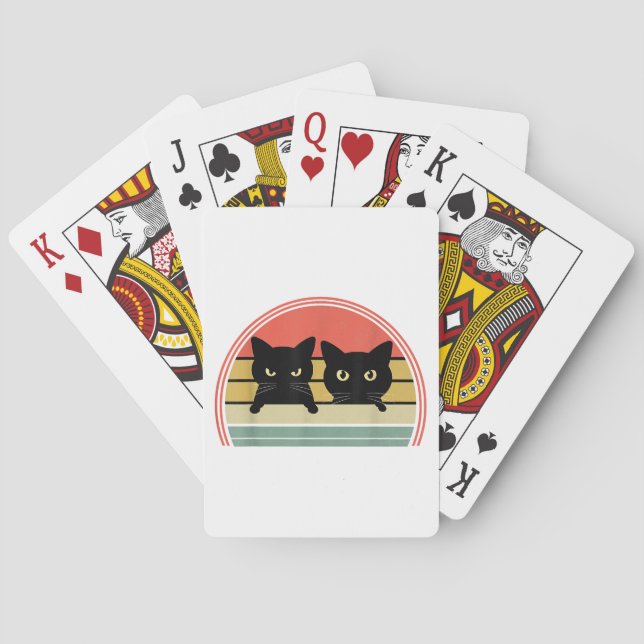 2 Black Cats Peeking Vintage Retro Cat Animal Love Playing Cards (Back)