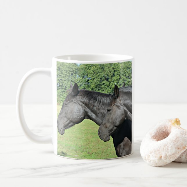 2 Black Horses Head to Head Coffee Mug (With Donut)