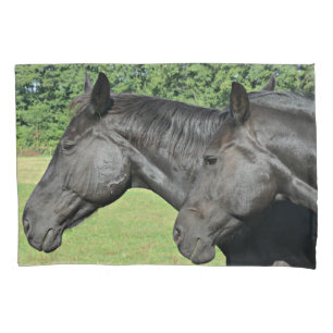 2 Black Horses Head to Head Pillowcase