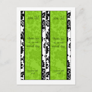 2 Black/Lime Green Floral Damask Wedding Bookmarks Postcard