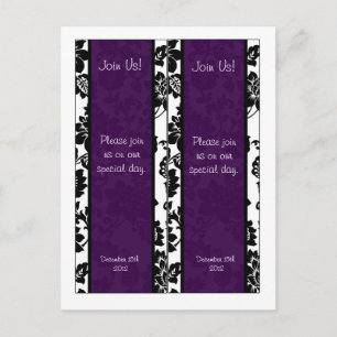 2 Black/Purple Floral Damask Wedding Bookmarks Postcard