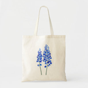 2 blue abstract grape hyacinth watercolor tote bag