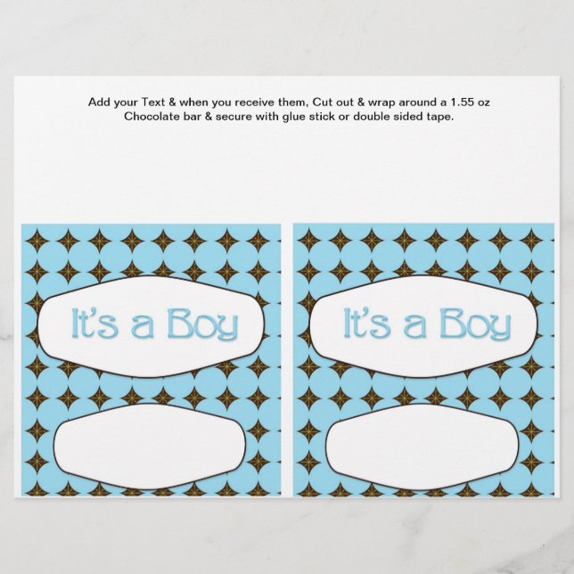 2 Blue Baby Shower Favour Custom Candy Bar Wrapper (Front)