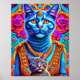 2 blue cats illustration poster