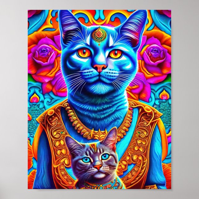 2 blue cats illustration poster (Front)