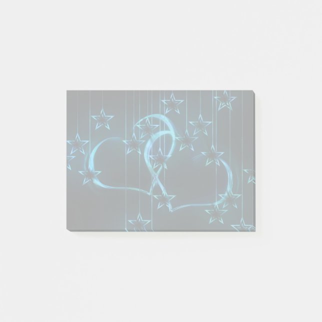 2 blue hearts and stars post-it notes (Front)