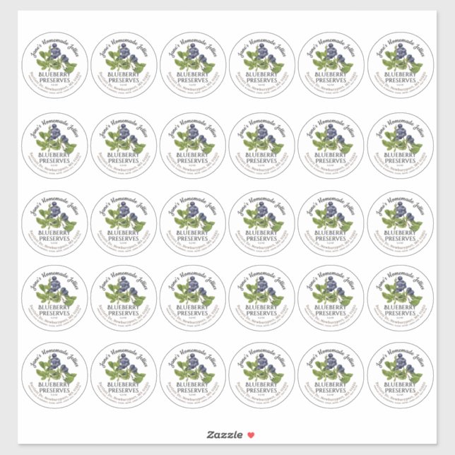 2" Blueberry Jam Mason Jar Lid Label Waterproof (Sheet)