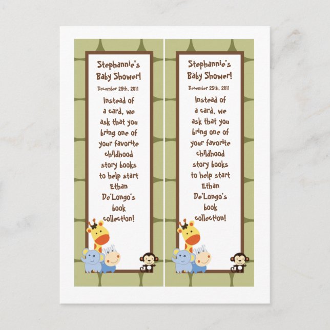 2 Book Marks Jungle Play Invitation Postcard (Front)