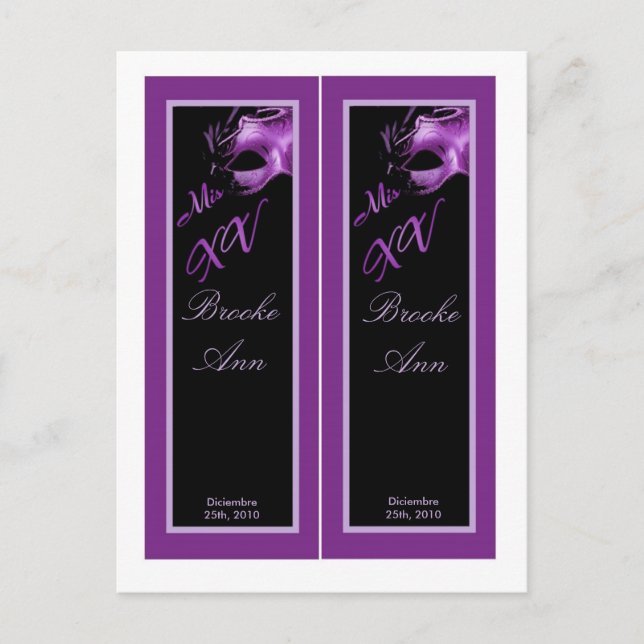 2 Book Marks Mis XV Purple Lilac Black Party Postcard (Front)