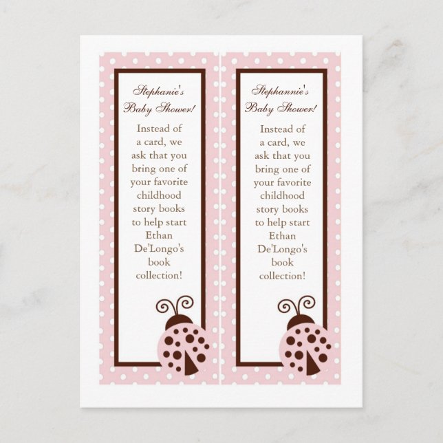 2 Book Marks Pink Ladybug Invitation Postcard (Front)