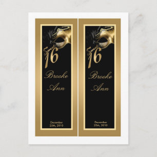 2 Book Marks Sweet 16 Gold Black Party Invitation Postcard