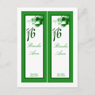 2 Book Marks Sweet 16 Green Party Invitation Postcard