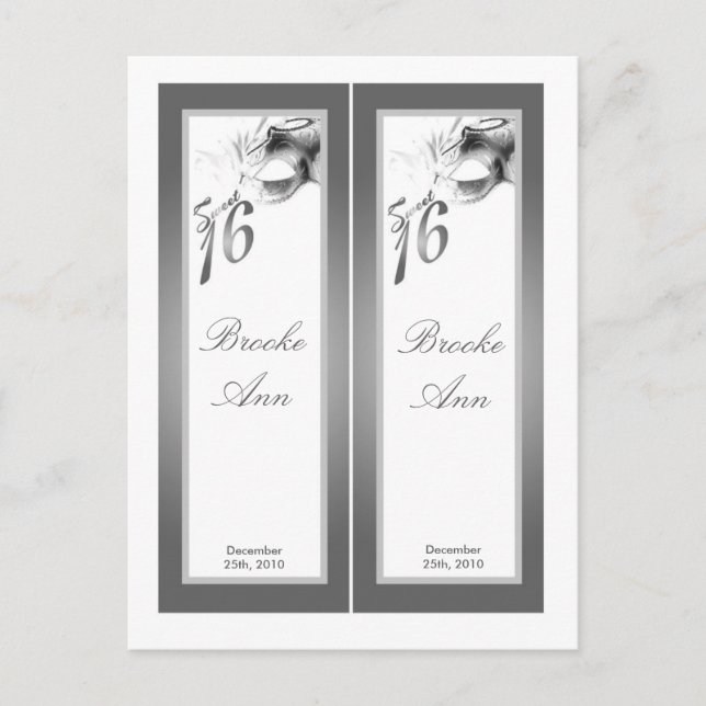 2 Book Marks Sweet 16 White Silver Party Invitation Postcard (Front)