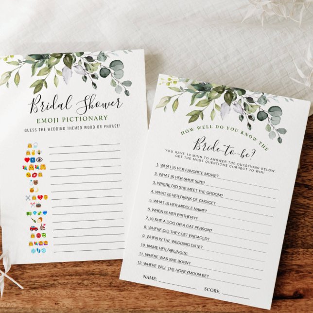 2 Bridal Shower Games Elegant Eucalyptus Card (Creator Uploaded)