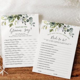 2 Bridal Shower Games Elegant Eucalyptus Card