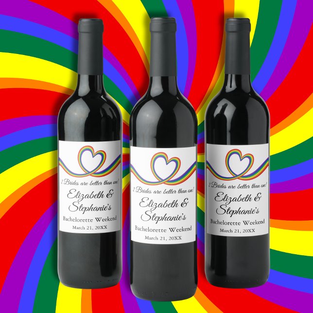 2 Brides Are Better Than One Lesbian Bachelorette Wine Label (Creator Uploaded)