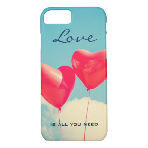 2 Bright Red Heart Shaped balloons Floating Upward iPhone 8/7 Case