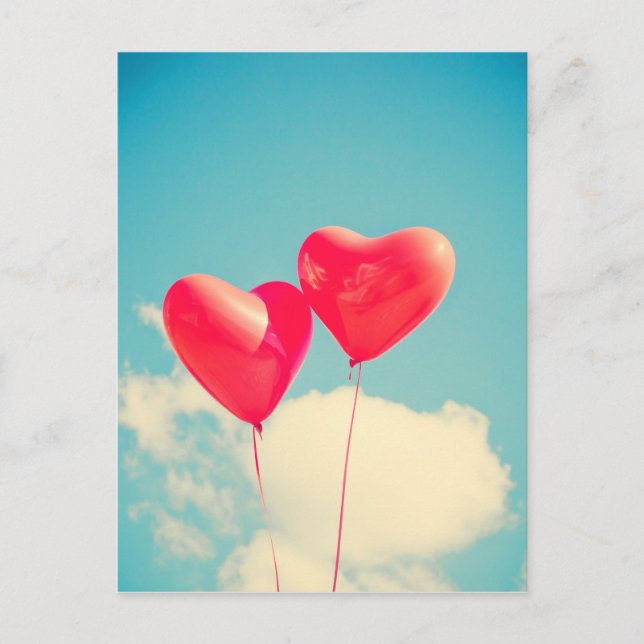 2 Bright Red Heart Shaped balloons Floating Upward Postcard (Front)