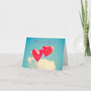 2 Bright Red Heart Shaped Balloons Thank You Card
