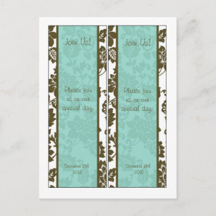 2 Brown/Blue Floral Damask Wedding Bookmarks Postcard