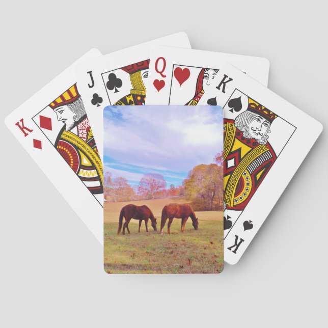 2 Brown horses in a coloured field Playing Cards (Back)